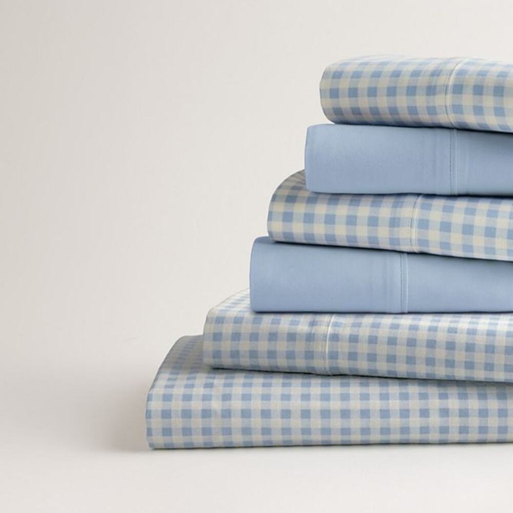 The Big One Performance Sheet Set blue gingham Full 6-piece cotton-rich blend